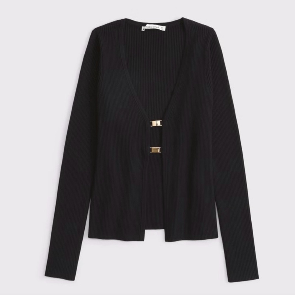 Abercrombie & Fitch slim ribbed black cardigan with gold hardware